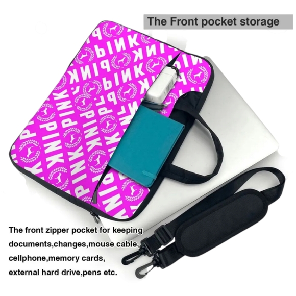 New Arrival!! PINK... Spacious Black and Pink Sleeve Laptop Briefcase Pouch - Picture 2 of 8